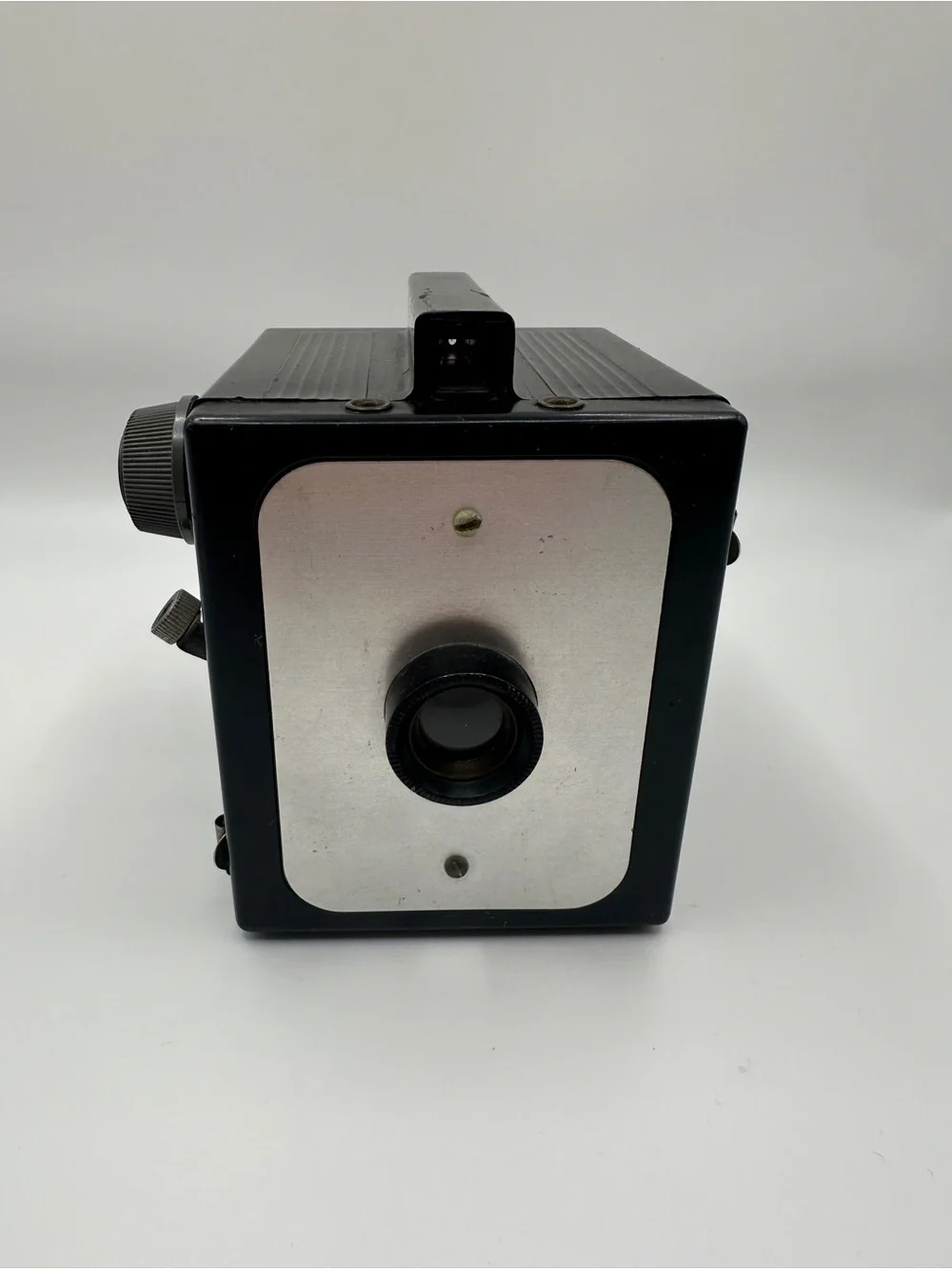 Vintage Box Camera in Black and Silver